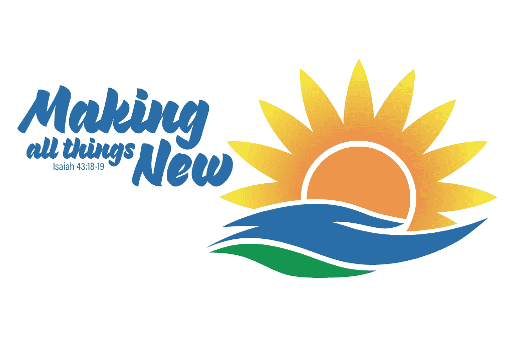 Logo from General Synod 34: "Making all things New", based on Isaiah 43:18-19. The adjoining icon is of a sunrise.