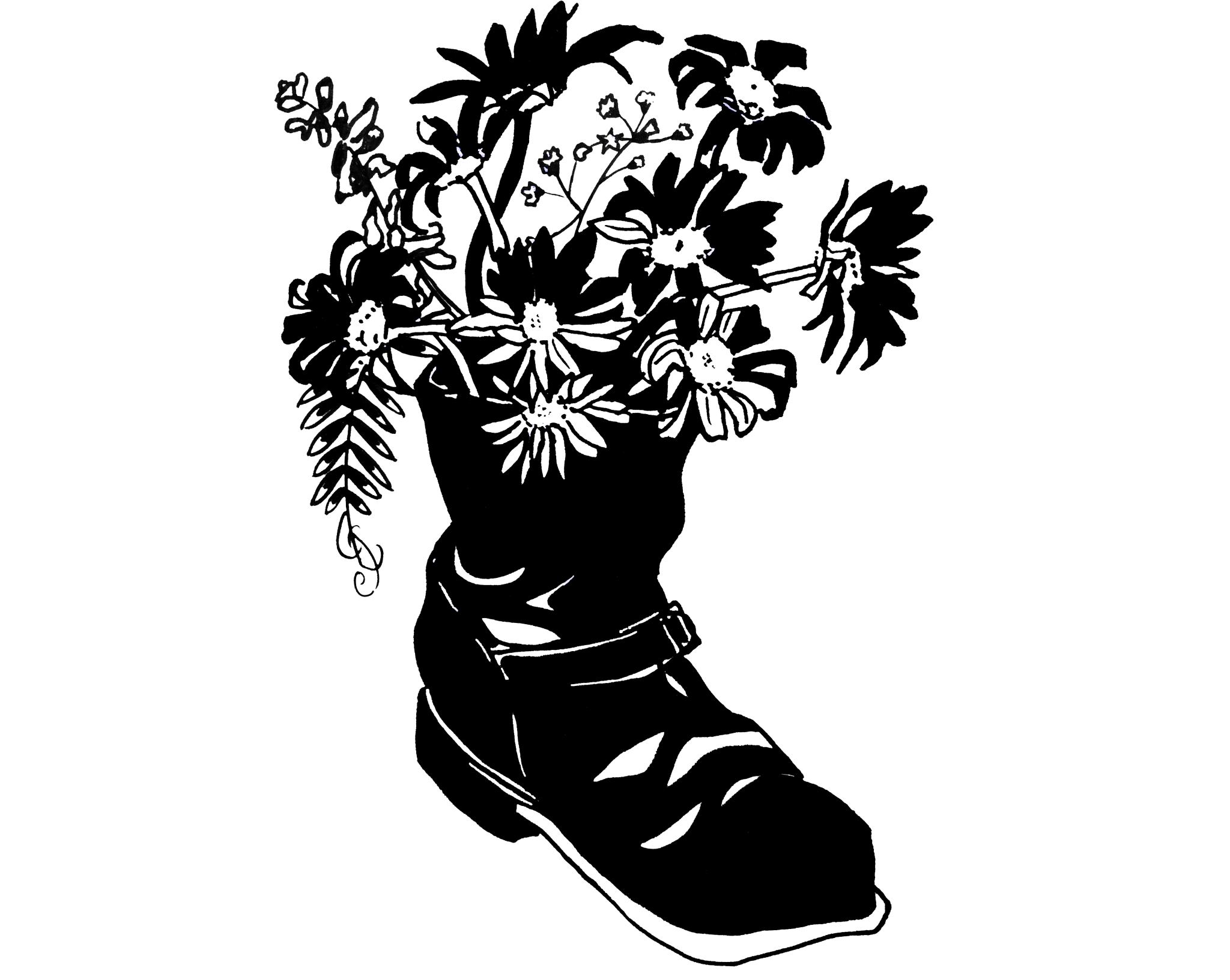 Wildflower Alliance icon (a black and white drawing of a boot with wildflowers in it).